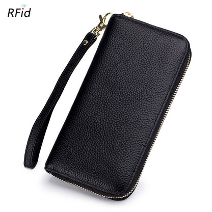 Womens Tassel First-Layer Leather Anti-Scanning Zipper Wallet