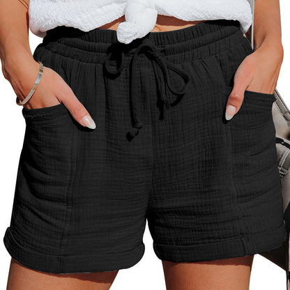 European And American Cross-Border Summer New Women's Clothing High Waist Drawstring Loose Wide Leg Shorts For Women