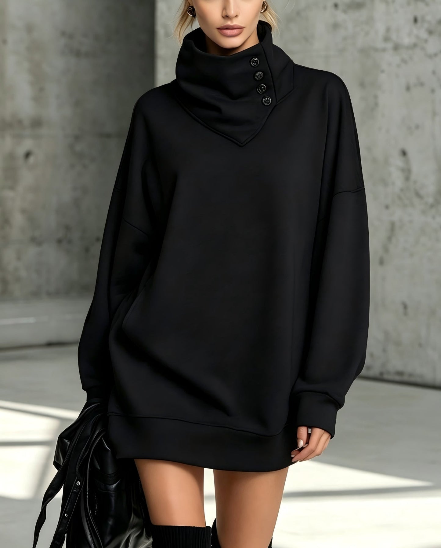 Vintage Loose-Fit Button-Down Mid-Length Womens Sweatshirt