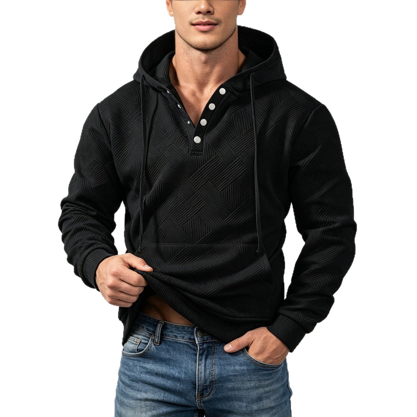 Mens Retro Long-Sleeve Hoodie Top