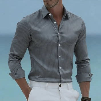 New Cross-border Mens Long-sleeve Striped Shirt