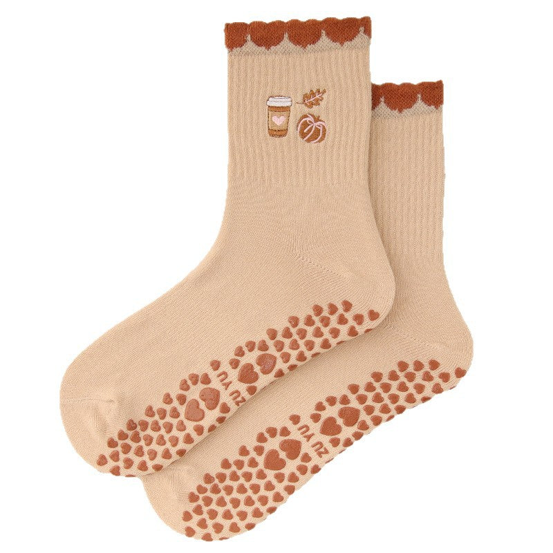 Yoga Socks With Cherry Embroidery And Lemons