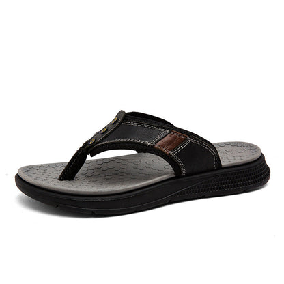 Mens Casual Breathable Full-grain Leather Slippers