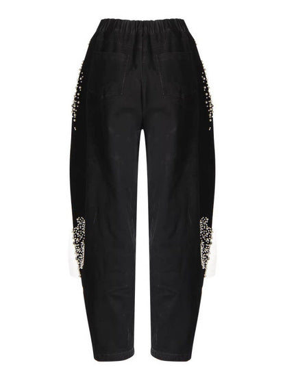 Wash Pearls Beaded High Waist Carrot Jeans