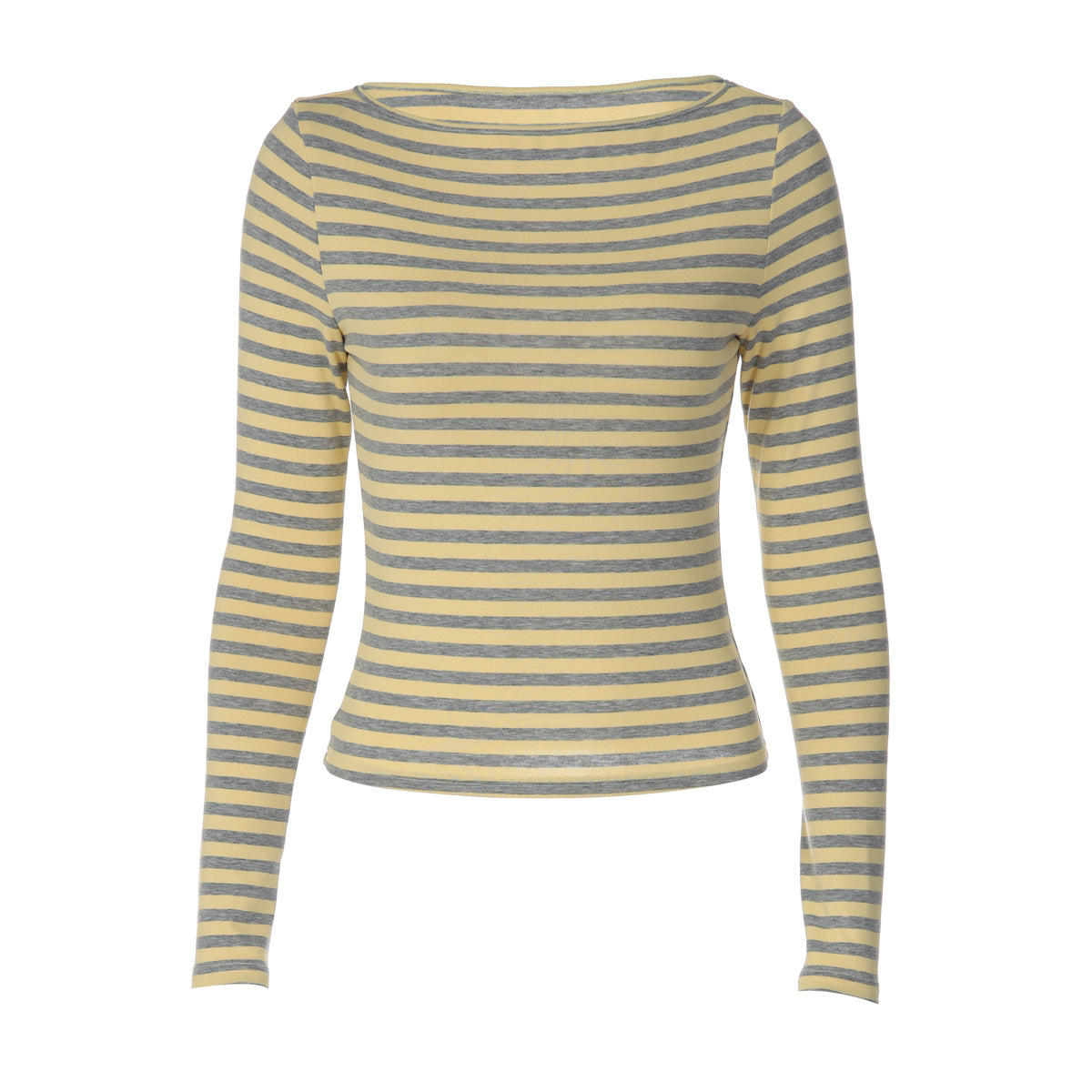 Stylish Crew-neck Long-sleeve Striped Slim-fit Top