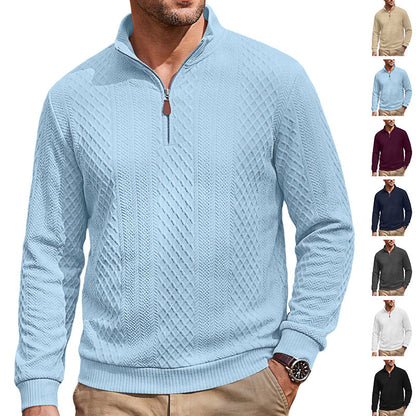 American-style Textured Diamond Jacquard Half-zip Lapel Long Sleeves