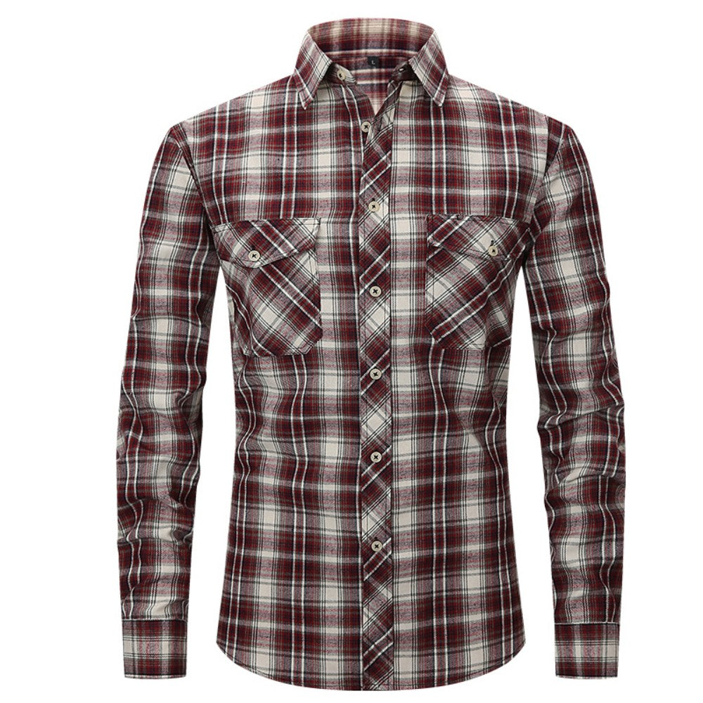 Classic Men's Plaid Shirt With Pockets - Long Sleeve Casual Button Down For Work & Outdoor
