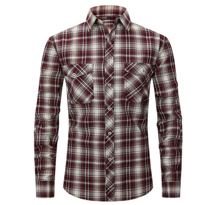 Classic Men's Plaid Shirt With Pockets - Long Sleeve Casual Button Down For Work & Outdoor
