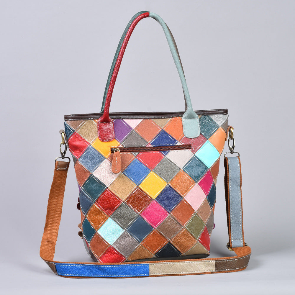 Top-grain Leather Floral Patchwork Shoulder Crossbody Bag