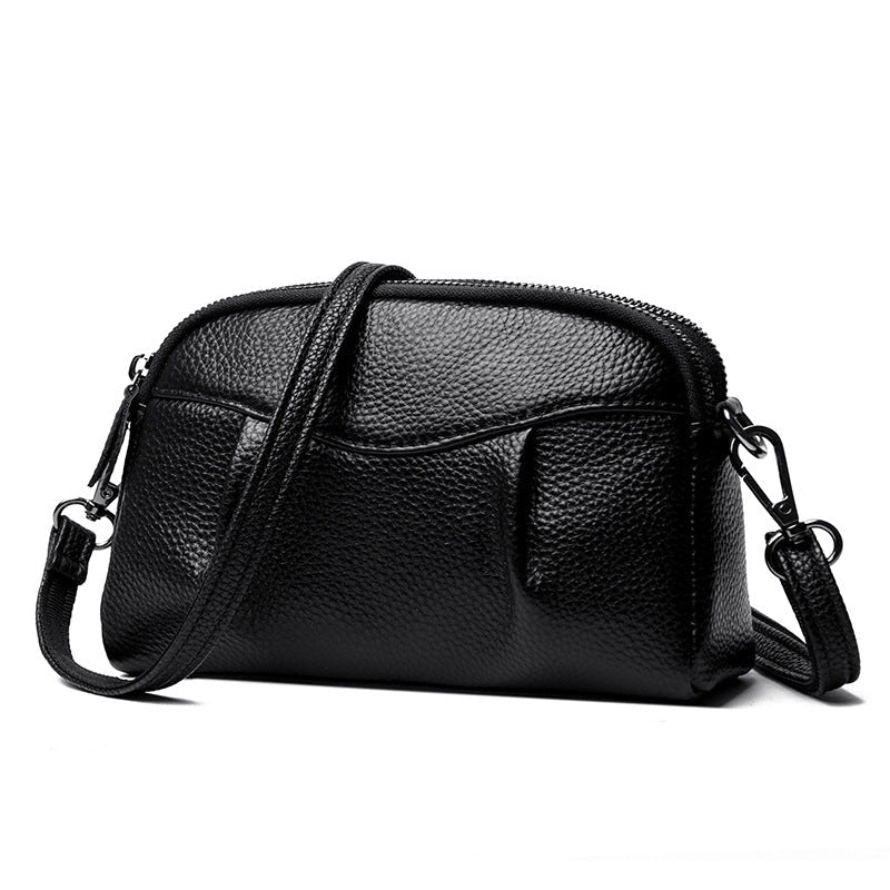 Womens Genuine Leather Solid-Color Multi-Pocket Crossbody Bag