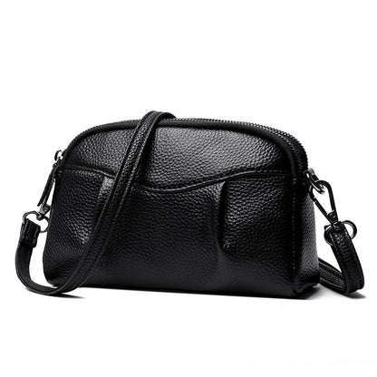 Womens Genuine Leather Solid-Color Multi-Pocket Crossbody Bag