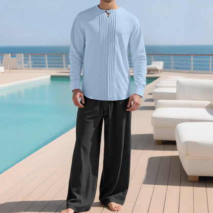 Buttoned Long Sleeve Robe And Straight-leg Pants Mens Suit