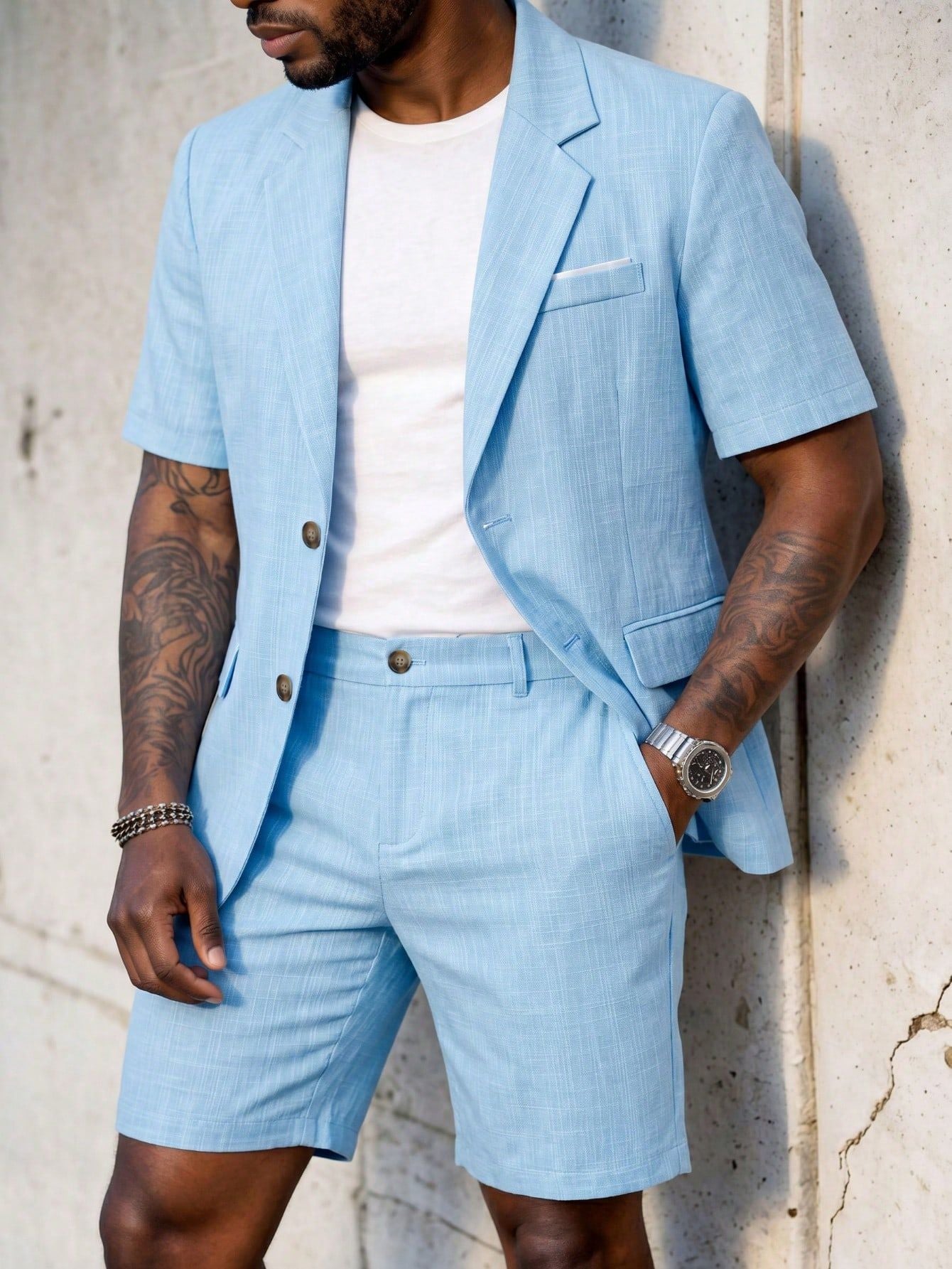 SpringSummer Mens Casual Short-Sleeve Two Piece Suit