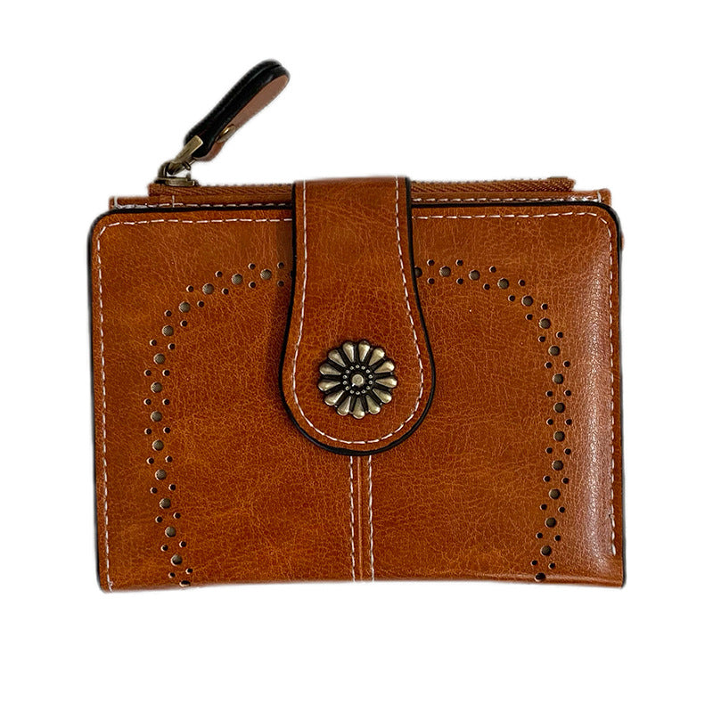 New Womens Oil-leather Wallet Vintage Short Style