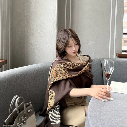 AutumnWinter Cotton-Linen Warm-Keeping Printed Large Shawl