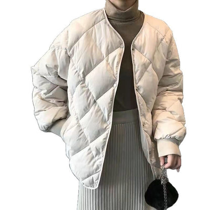 Loose-fit Diamond-quilted Crew-neck Down Jacket