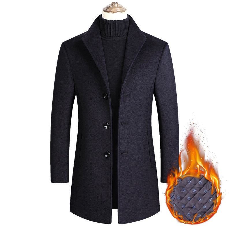 Middle-aged Men's Coat Stand-up Collar Woolen Coat