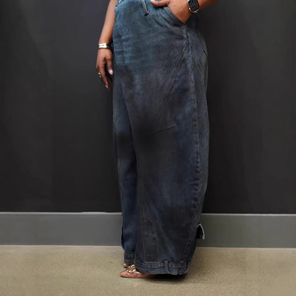 New-style Retro Distressed Washed Womens Jeans With An Inverted Waistband