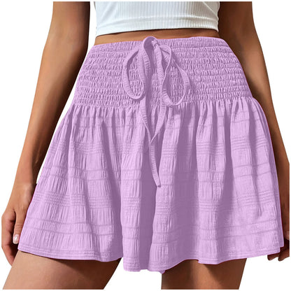 2026 European Style Women S Stretch Waist Short Skirt Casual Pants Summer Fashion Solid Color Drawstring Sports Shorts