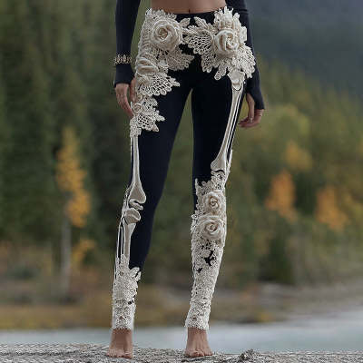Womens All-Match Fashionable Printed Knitted Leggings