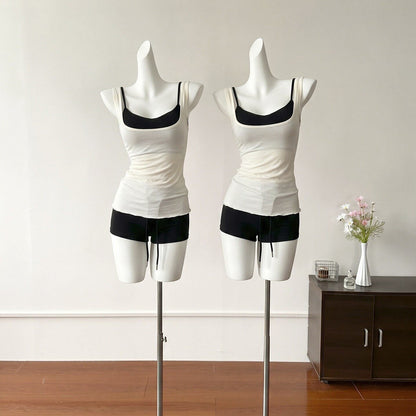 Sweet-and-sexy Color-blocked Two-piece Camisole Set
