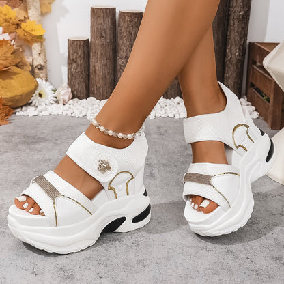 Womens Casual Wedge Sandals With Velcro Straps