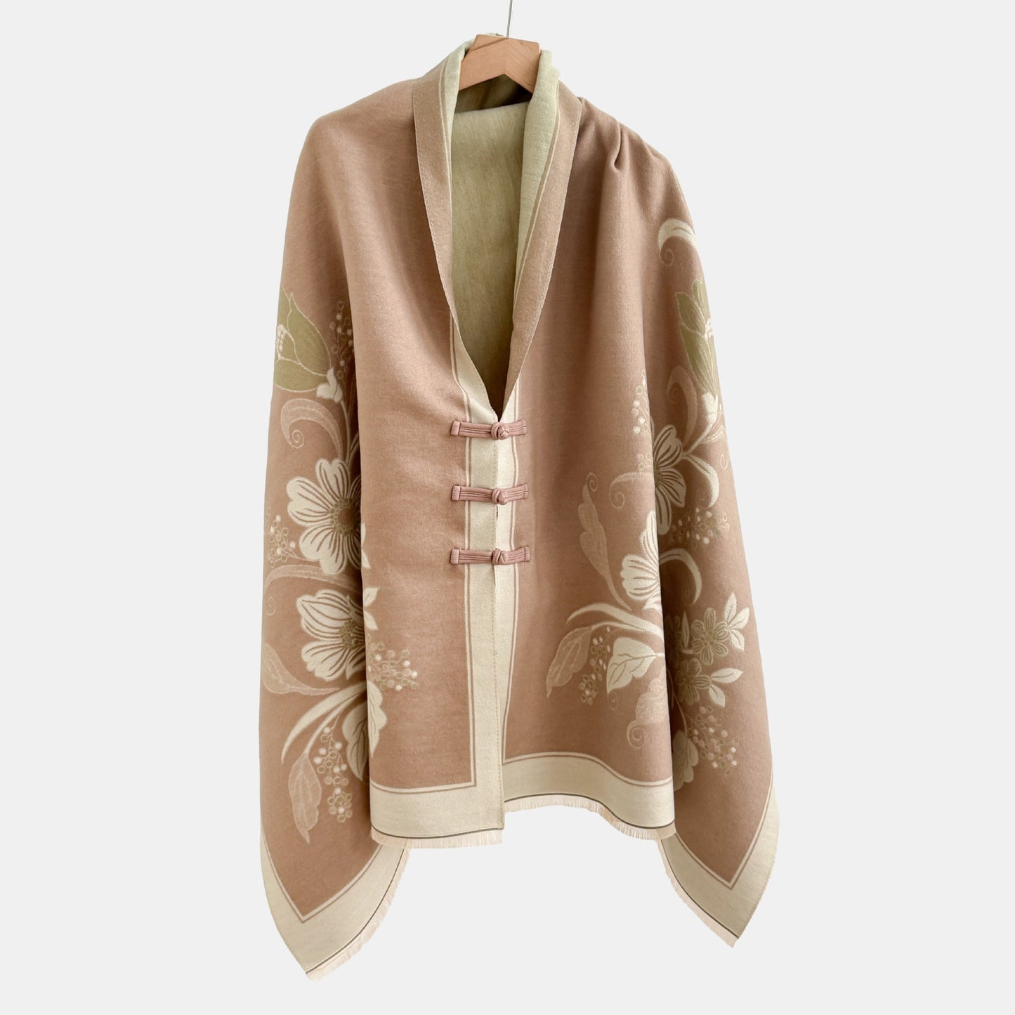 Vintage Knot-button Outerwear Jacquard Shawl