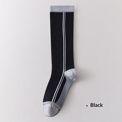 Womens Gradient-compression Calf Socks With Color-block Stripes