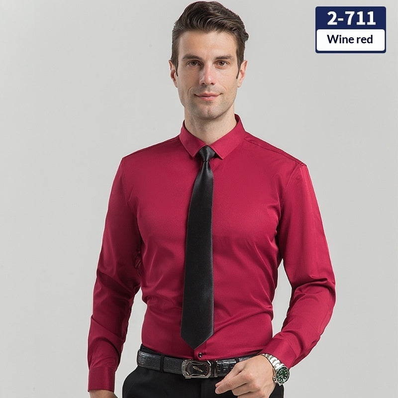 Elegant Business Formal Solid-color Long-sleeve Mens Shirt