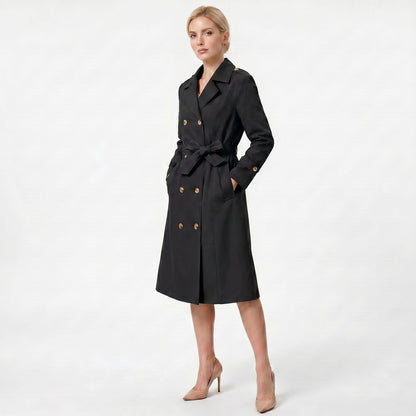 Casual Waist-cinching Long-length Elegant Womens Double-breasted Coat