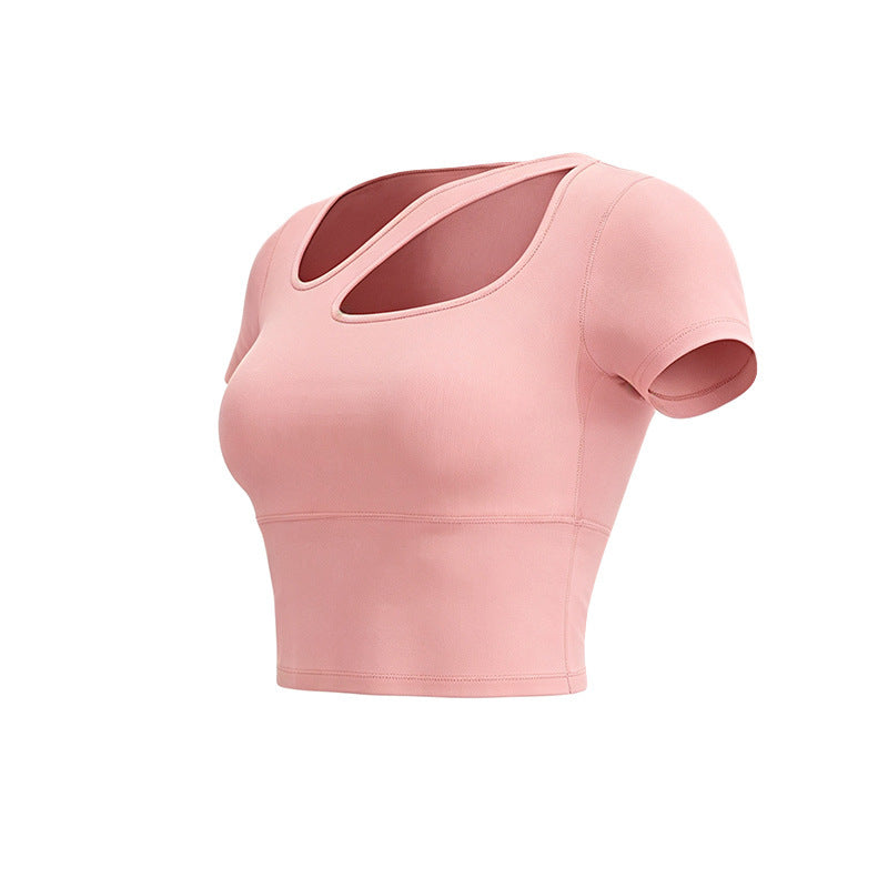 Womens Off-shoulder Hollow-out Short-sleeve Top