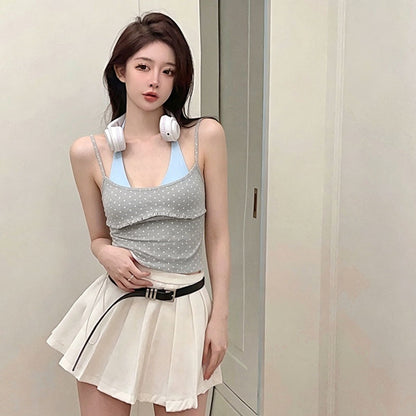 Fake Two-Piece Halter-Neck Polka-Dot Camisole For Women