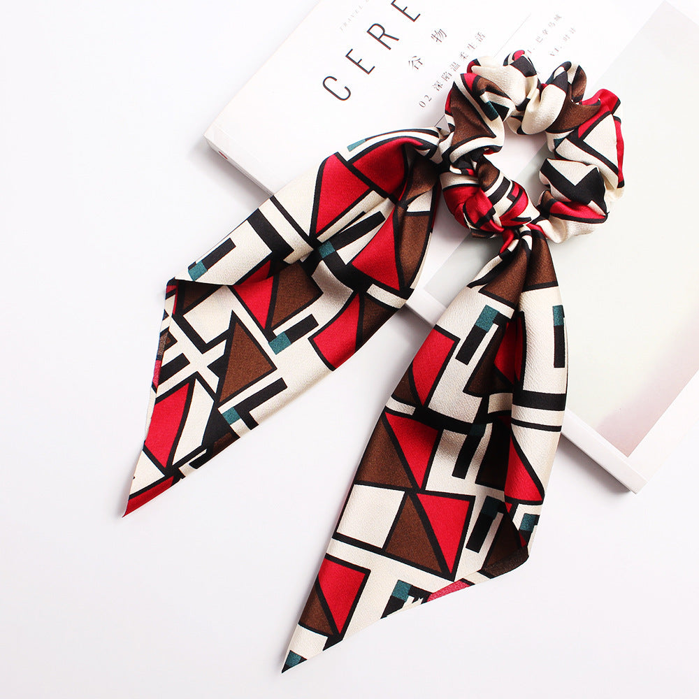 Geometric Hair Band Fashion Satin Big Bow Elastic Horse Tail Ribbon