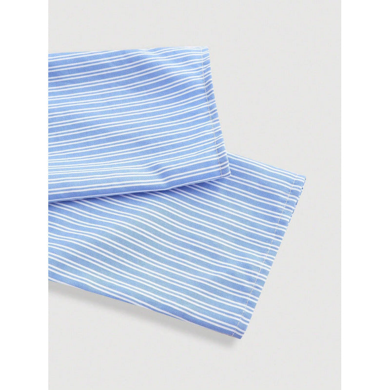 Womens Blue And White Vertical-striped Asymmetrical Long-sleeve Shirt
