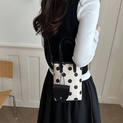 Korean-style Retro Polka-dot Mini Bucket Bag For Women