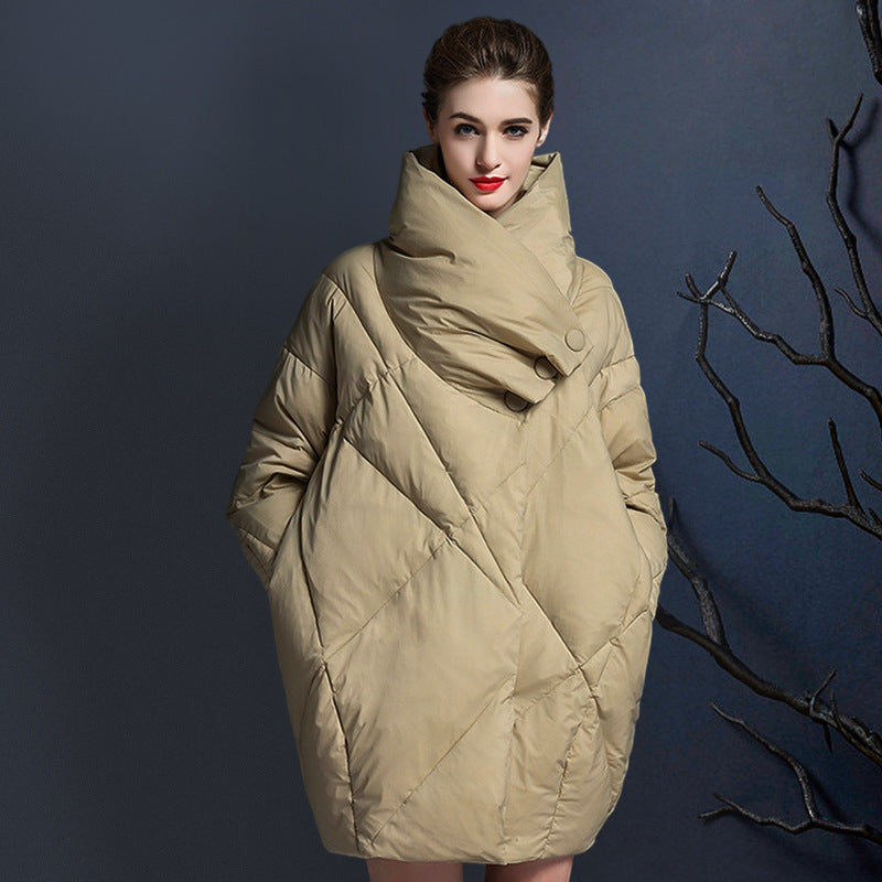Plus-size Loose-fit Extra-thick Mid-length Down Jacket With White Duck Down