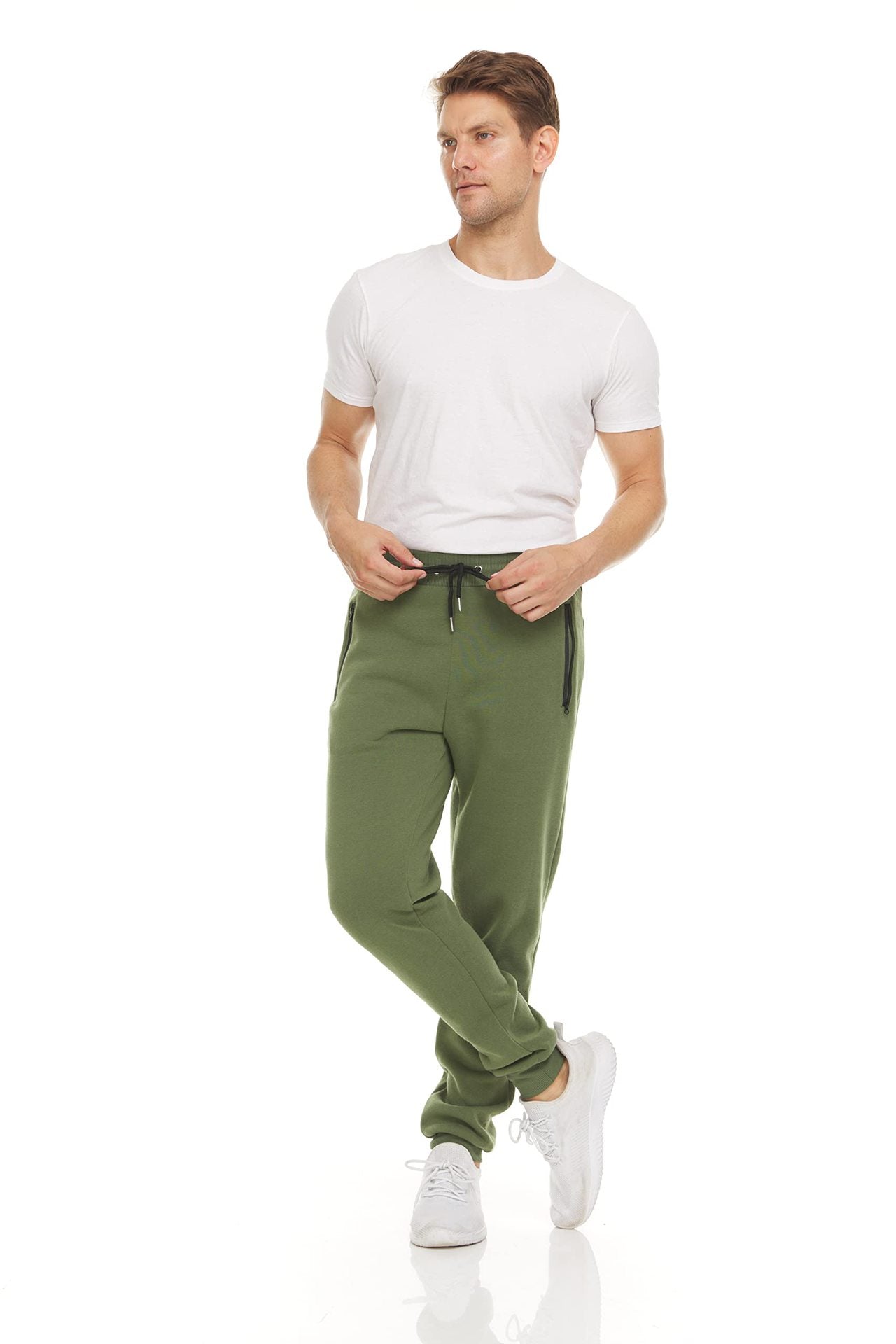 Men's Slim-fit Athletic Leggings, Casual Fleece Sweatpants With Zippered Ankle Cuffs, Solid-colored Skinny Running Pants