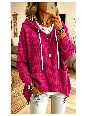 Anuo Self-developed European & American Autumn Winter Women's Waffle Loose Long Sleeve Hoodie Casual Sweatshirt