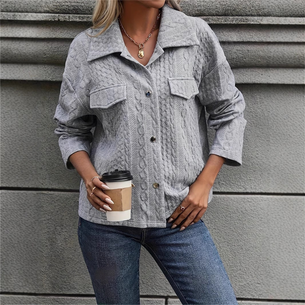 Women's Fall  Winter Casual Fashion Solid Color Button Pocket Jacket