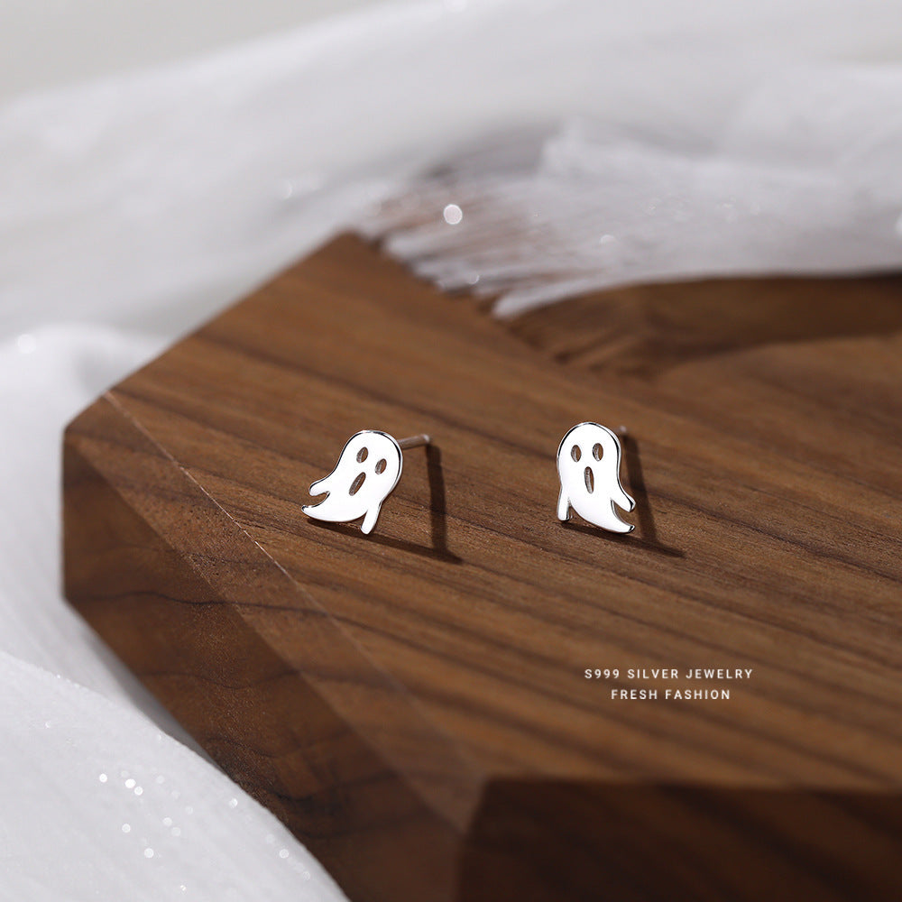 S999 Pure Silver Ghost Stud Earrings