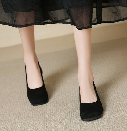 Vintage French Chic Square Toe Block Heel Pumps, Niche High End Low Cut Women Shoes For Spring & Autumn