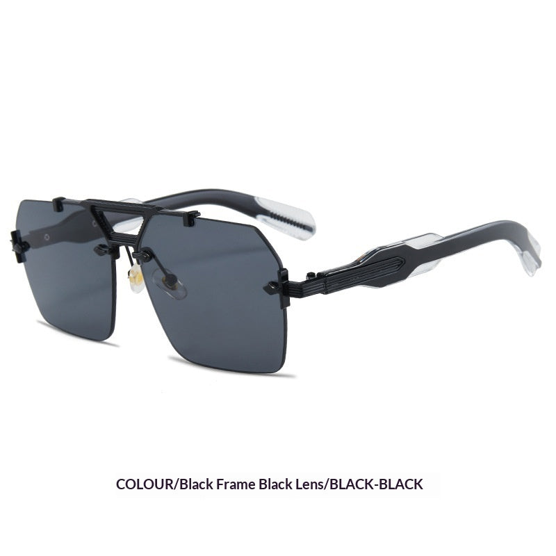 Retro Metal Double-bridge Rimless Sunglasses
