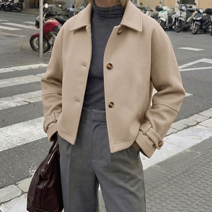 Straight-cut Cropped Lapel Wool Coat For Women