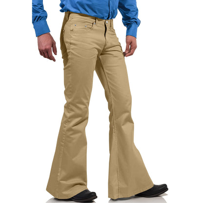 2025 New In-Stock Men's Cross-Border Amazon Solid Color Casual Stretch Slim Retro Flared Pants
