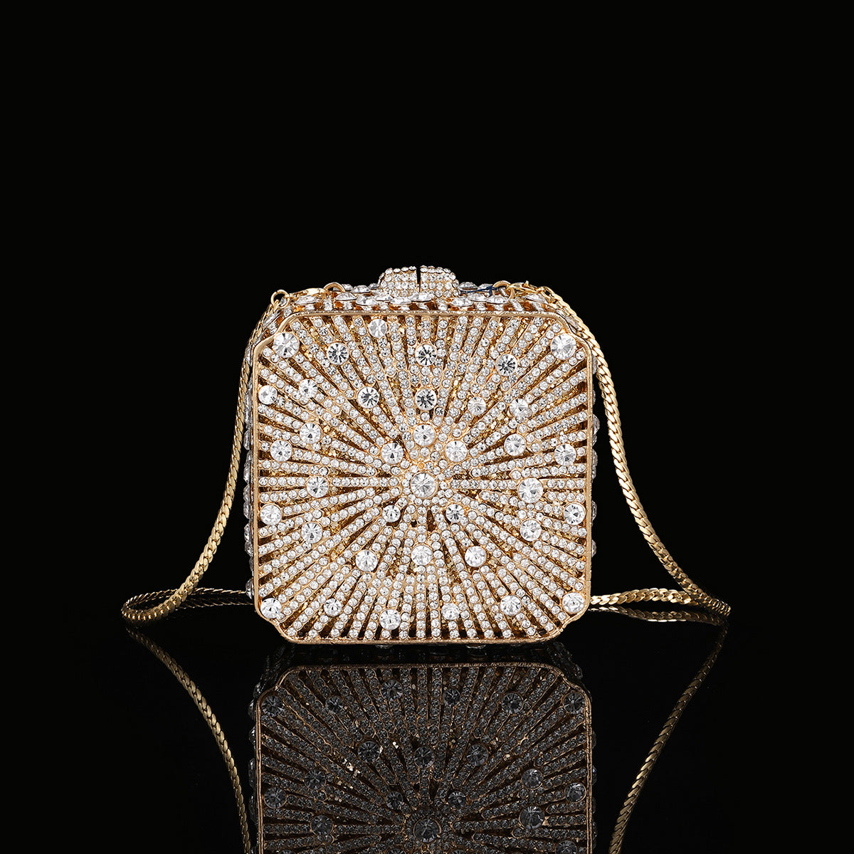 High-end Luxurious Heavy-Embroidered Shiny Champagne Bottle Rhinestone Evening Bag