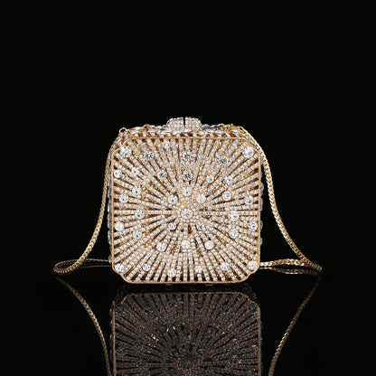 High-end Luxurious Heavy-Embroidered Shiny Champagne Bottle Rhinestone Evening Bag