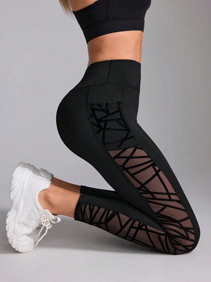 Cross-border High Waist Contrast Color Stitching Running Pants Belly-lifting Yoga Clothing Fitness Sports Naked Feeling Tight Leggings