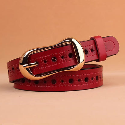 Womens Denim Soft Leather Belt With Pinhole Waistband