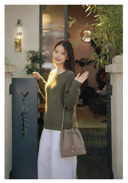 Womens Casual, Loose-fitting, Versatile Solid-color Sweater
