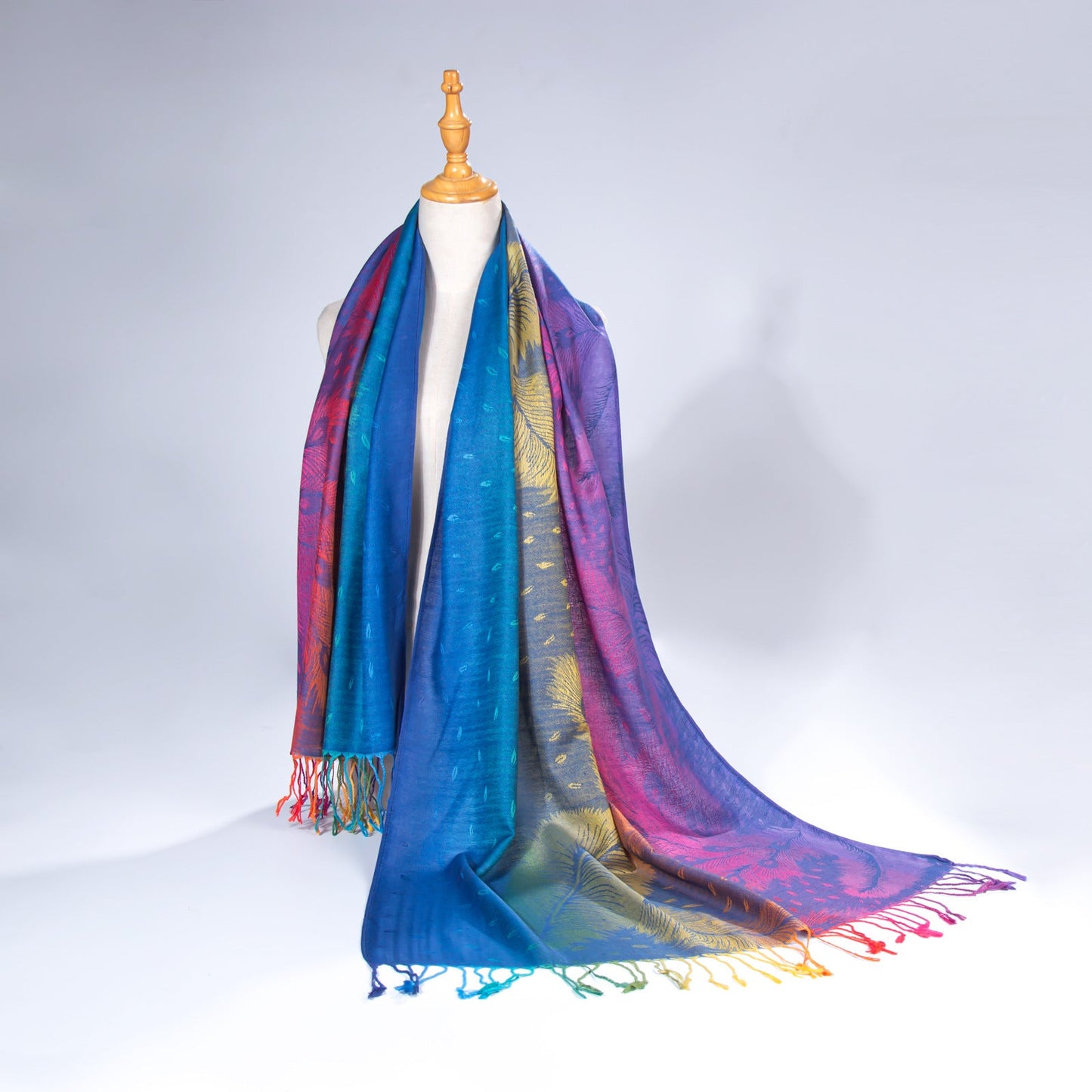Ethnic-style Fallwinter Colorful Gradient Feather-patterned Neck Scarf